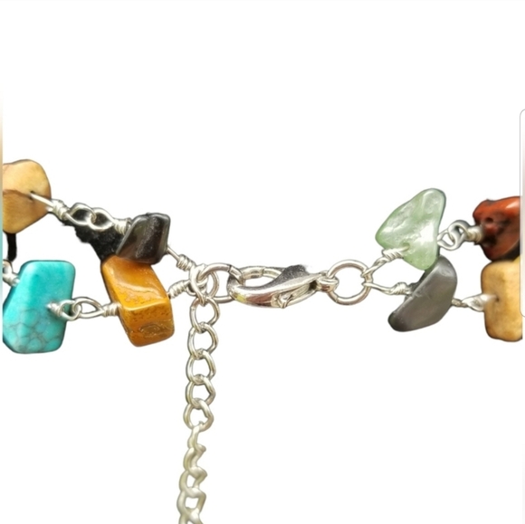 VINTAGE LAYERED SILVERTONE WIRE WRAPPED GENUINE GEMSTONE MEDLEY NECKLACE - Picture 6 of 6